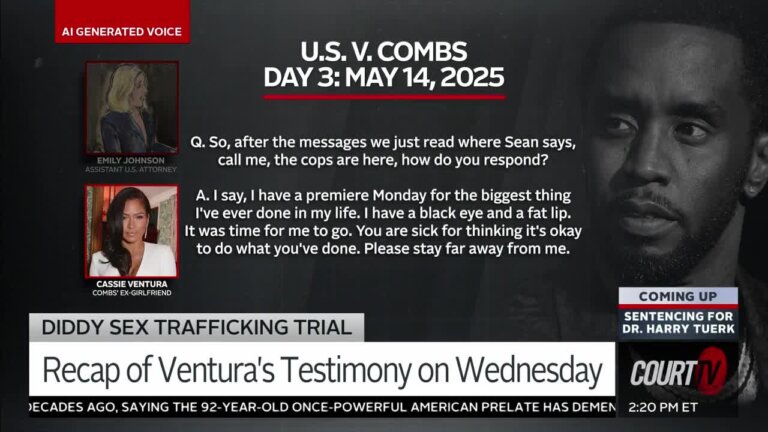 gfx images of Cassie and Diddy with text of their conversation on display