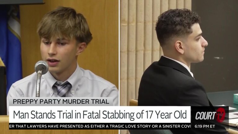 splitscreen: 2 young men in court (late teens/early 20s)